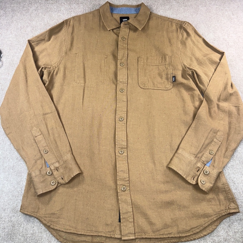 Vans Mens Classic Fit Long Sleeve Button Down Shirt Brown Flecked Nep Medium